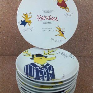 Santa's Reindeer Porcelain Appetizer Plates 7” Set of 8 Holiday  New in Box